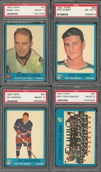 1962/63 Topps Hockey PSA NM-MT 8 Collection (4 Different) Including Hull and Gilbert